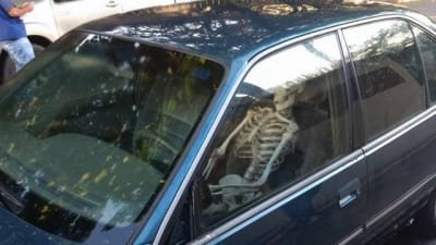 Esqueleto é visto dentro de um carro na Urca