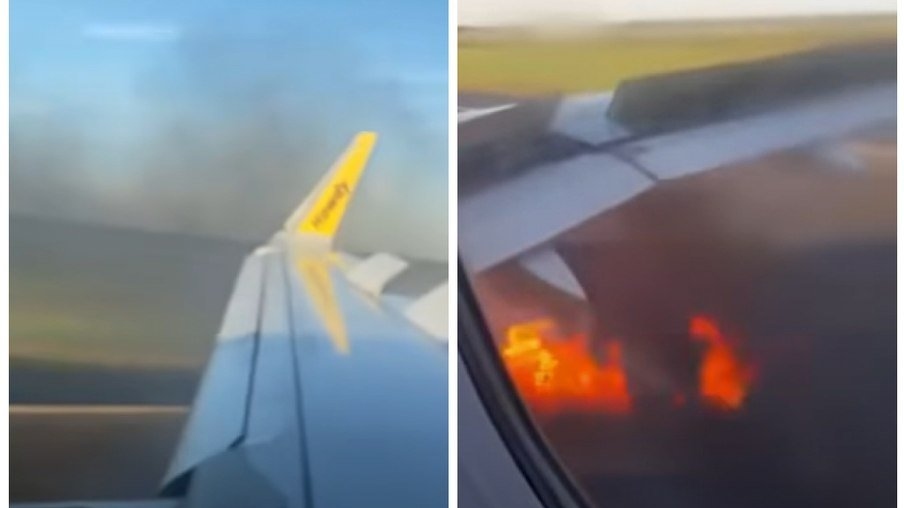 Motor de avião pega fogo durante decolagem nos EUA