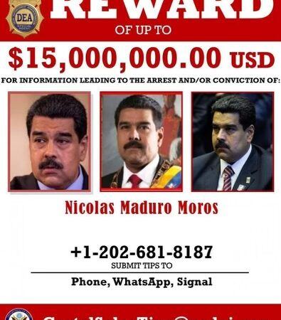 Em 2020, os Estados Unidos ofereceram recompensa de U$15 milhões por Nicolás Maduro