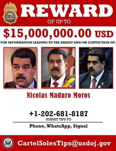 Em 2020, os Estados Unidos ofereceram recompensa de U$15 milhões por Nicolás Maduro